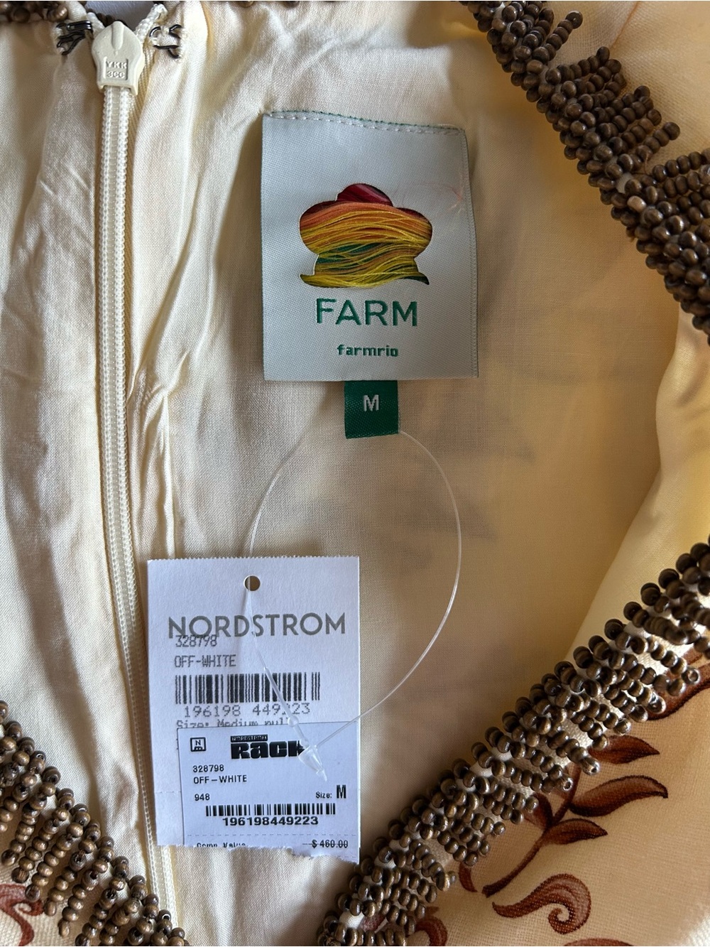 FARM Rio Milani Bead Trim Puff-Sleeve Linen Maxi Dress Size Medium NWT - Picture 7 of 8